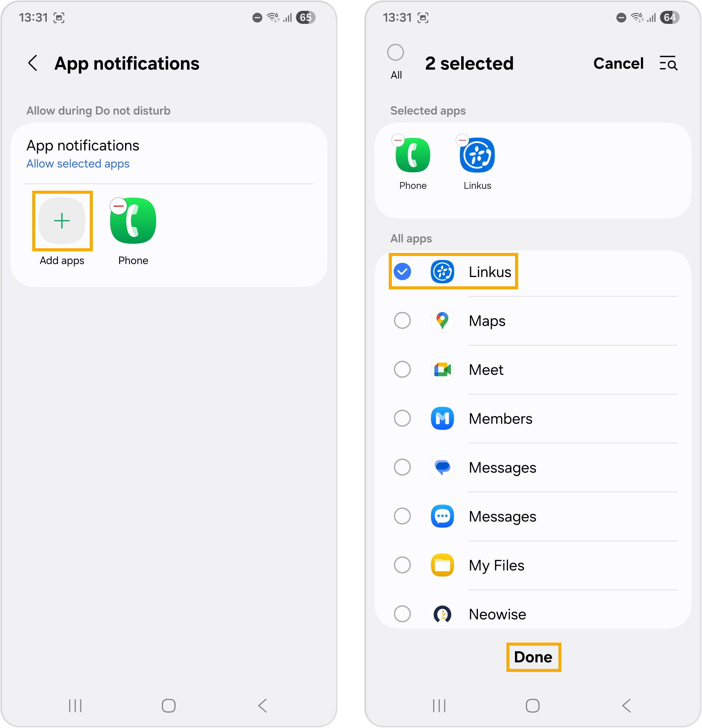 Cloud Voice, adding the app to the Do not disturb allowed list