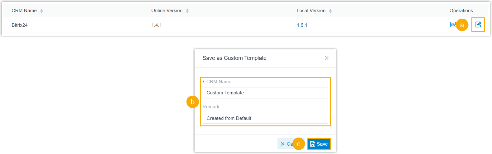 Saving a default CRM template as an editable custom copy