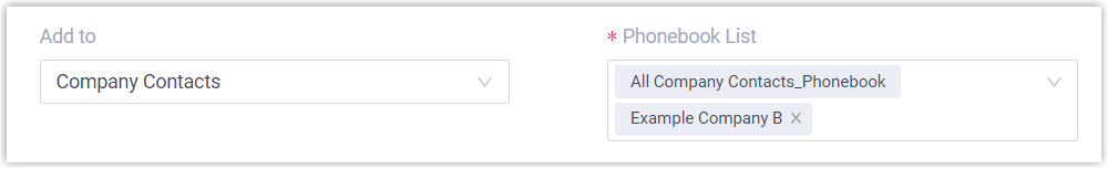 Selecting Company Contacts and a phonebook in the Add to field