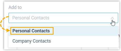 Choosing Personal Contacts from the Add to drop-down list