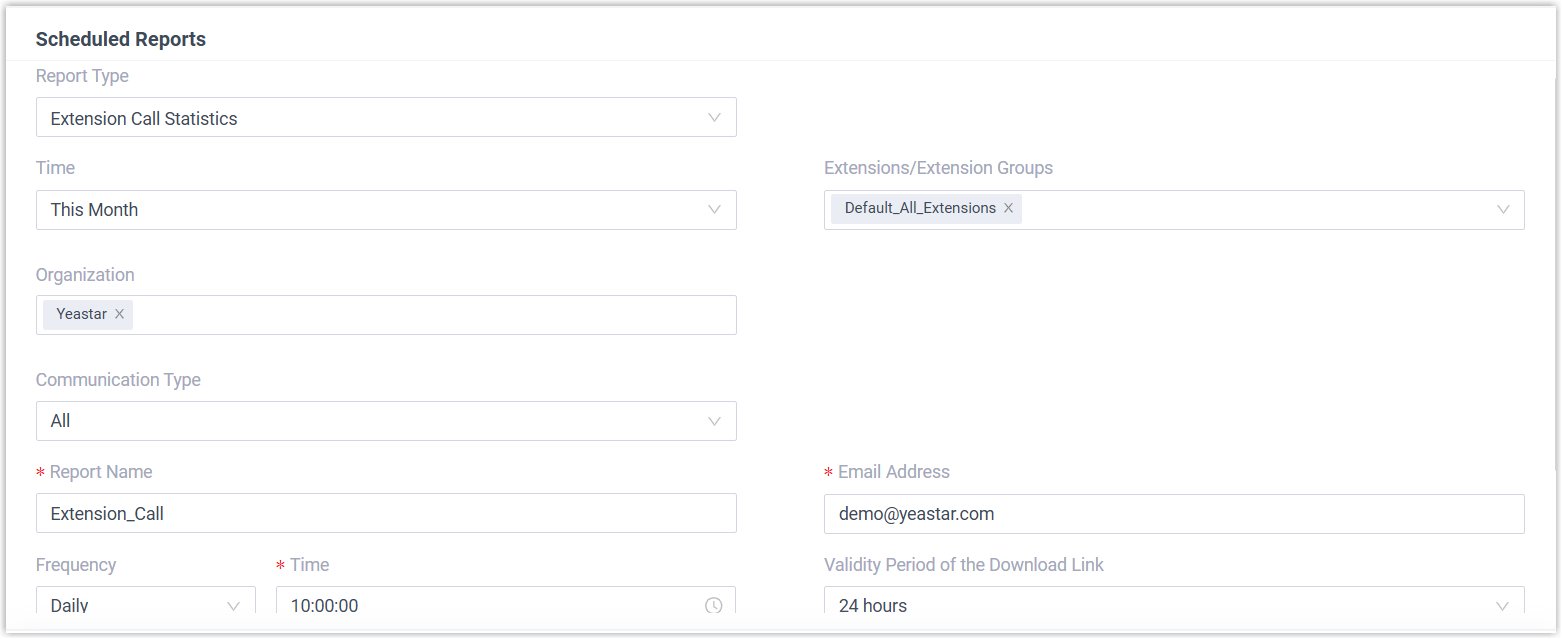Configuring the settings for a scheduled call report