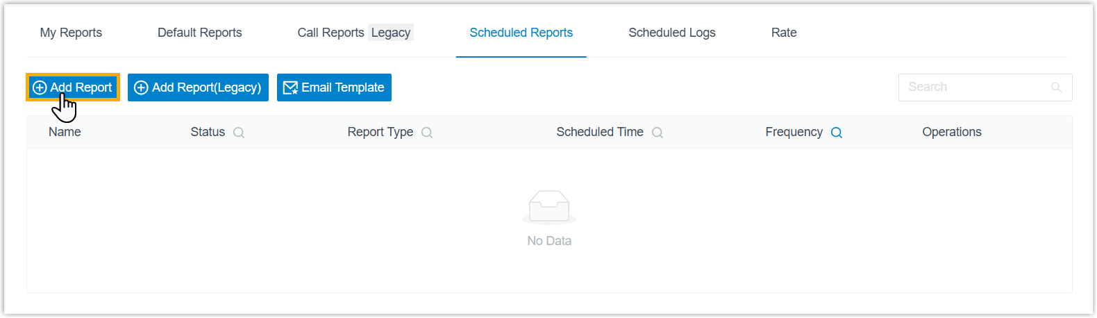 Adding a new scheduled report from the Scheduled Reports tab