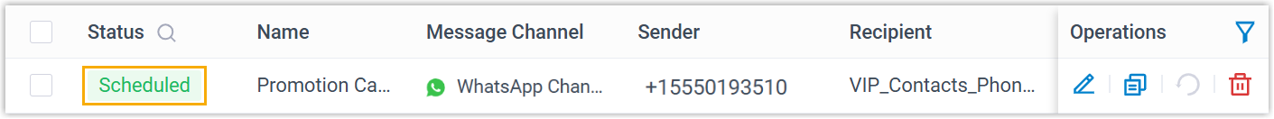 Campaign list entry with a Scheduled status