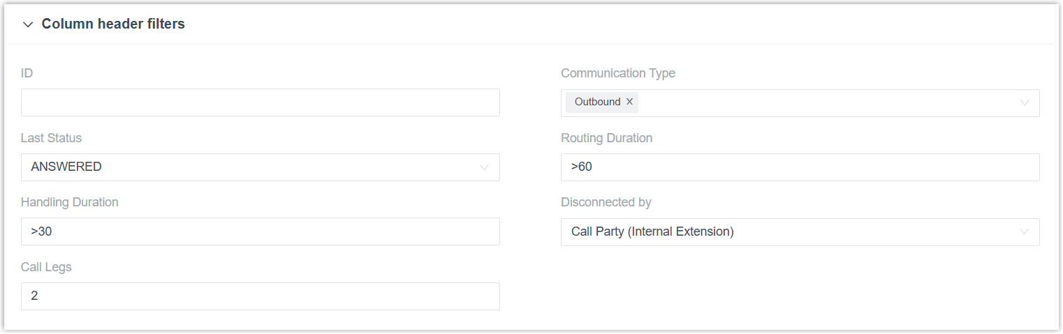 Column-based filters for the CDR list