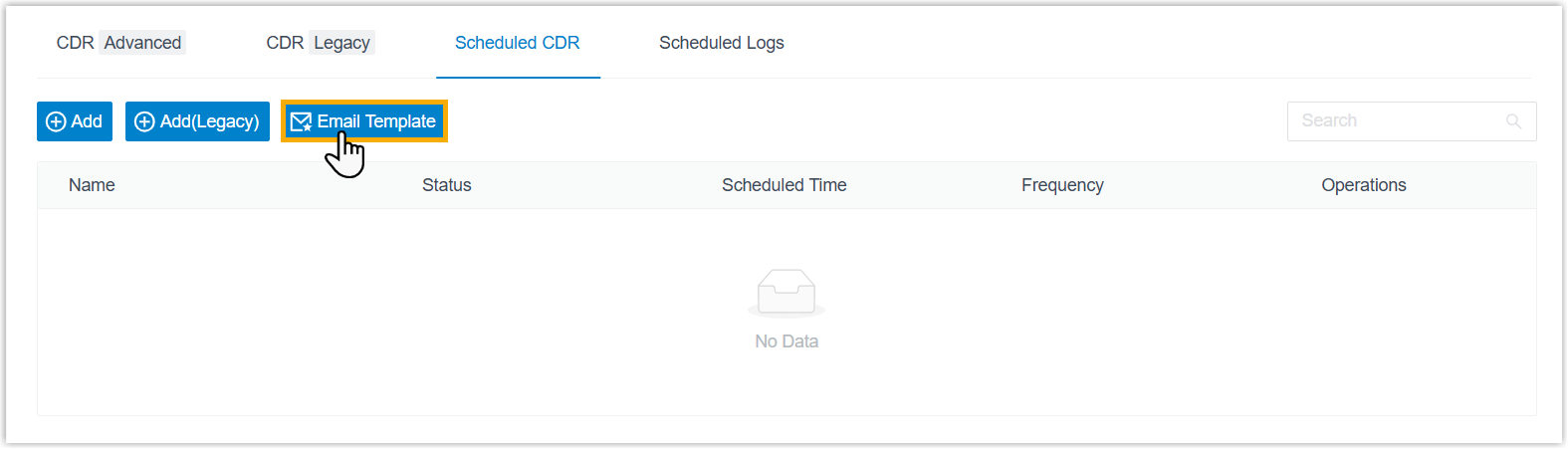 Email Template button on the Scheduled CDR tab