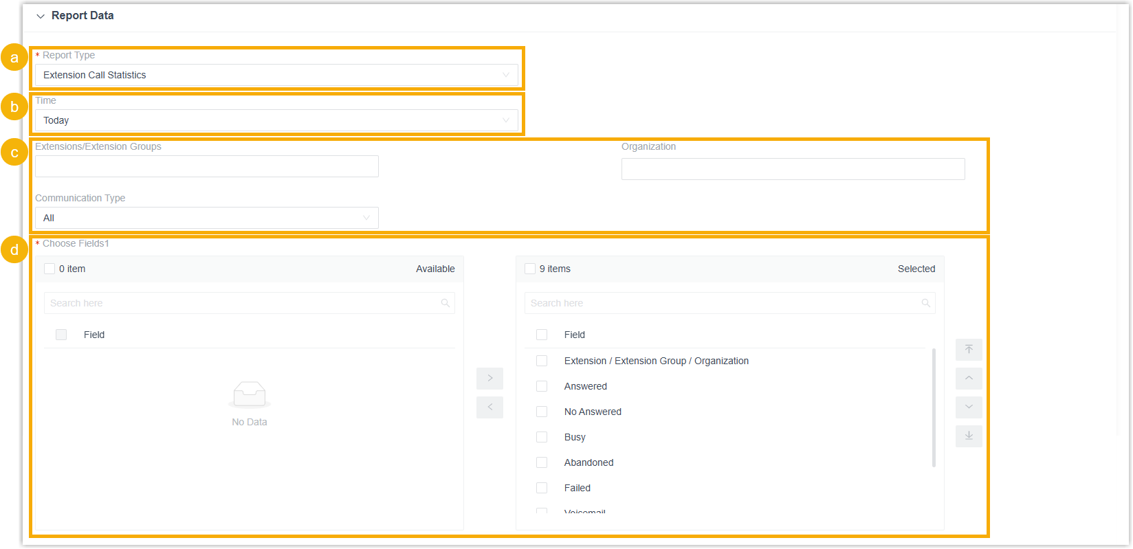 Choosing the report type, time range, and fields for a scheduled report