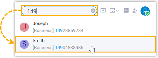 Searching for a contact and selecting the result to dial