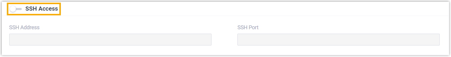 The Console/SSH Access panel with the SSH Access toggle switched off