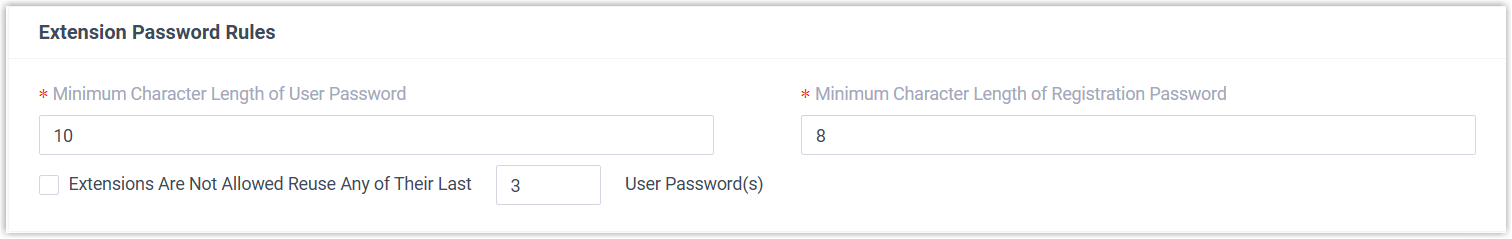 Extension password rule fields in the Security Options page