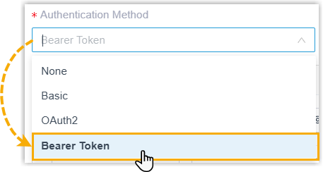 Selecting Bearer Token as the authentication method