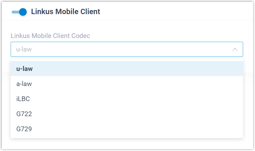 Cloud Voice, selecting a codec for one extension on the clients tab