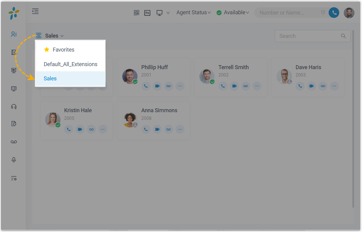Choosing an extension group from the drop-down list
