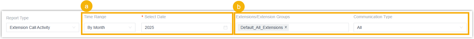 Filter panel with a time range and report-specific options
