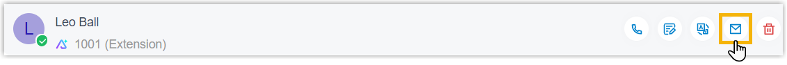 Call log row revealing the email icon on hover