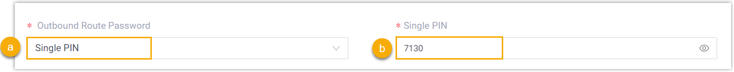Selecting Single PIN and entering a code in the outbound route's Trunk section