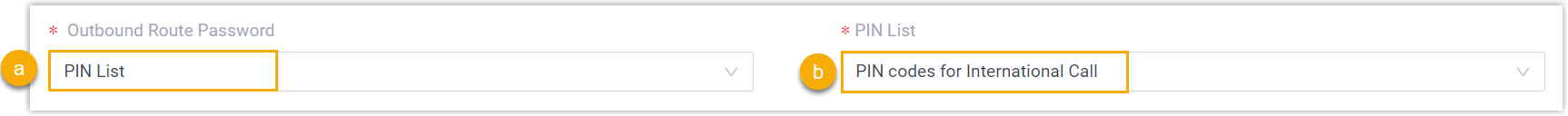 Selecting PIN List and choosing a saved list in the outbound route's Trunk section