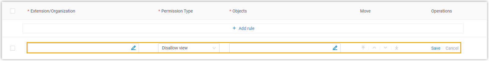 Form for defining who a visibility rule applies to and which extensions they may or may not see