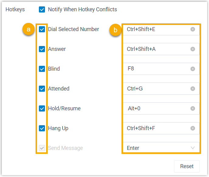 The Hotkeys settings listing each operation with a checkbox and an editable key field