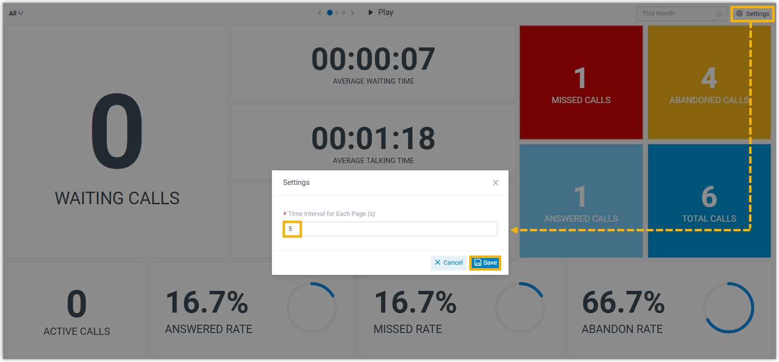 Wallboard settings for the view rotation interval