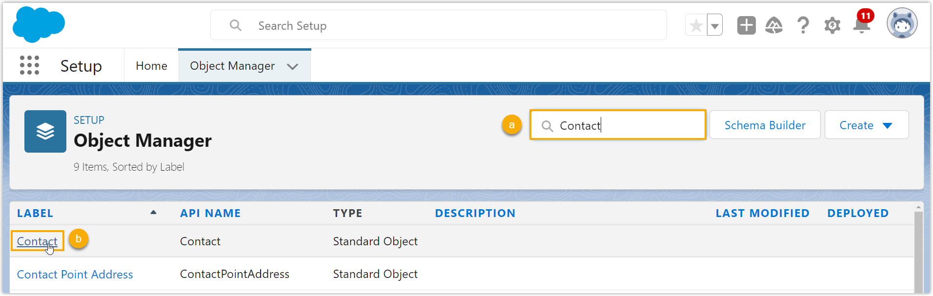 Selecting an object from the Object Manager list