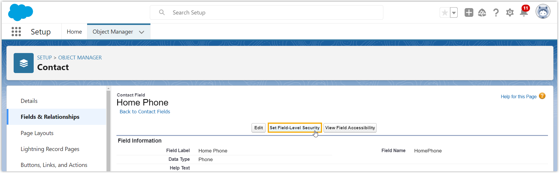 Set Field-Level Security button on the field details page
