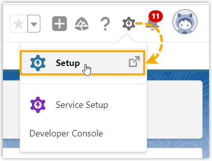 Setup option in the Salesforce settings menu