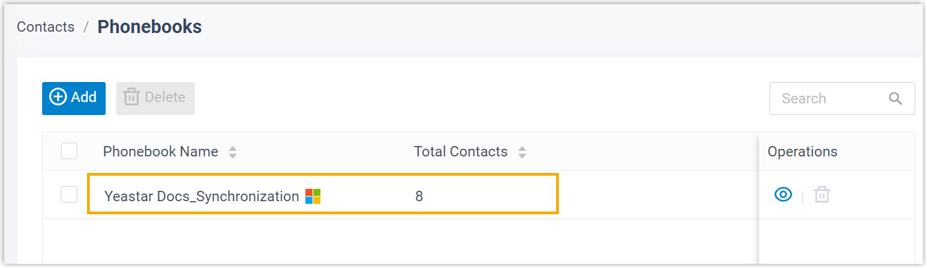 Cloud Voice, synced shared mailbox contacts in a phonebook