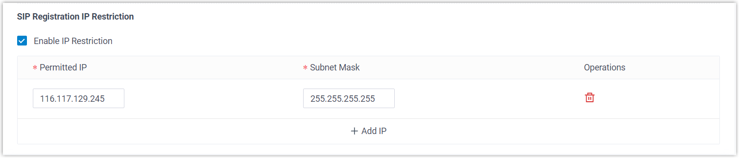 The security tab with IP restriction enabled and an allowed address added