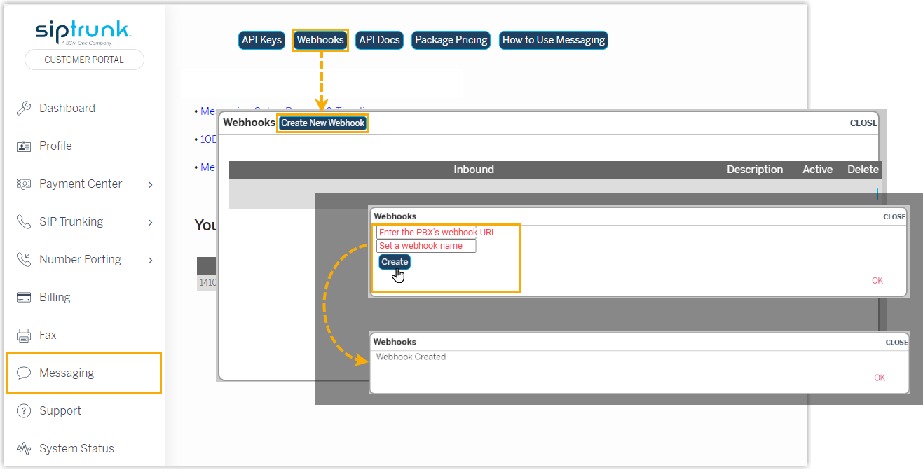 Creating a webhook in SIPTRUNK with the Cloud Voice webhook URL