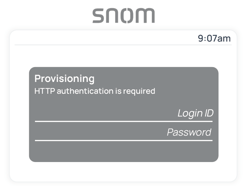 Authentication screen on the phone asking for a login ID and password