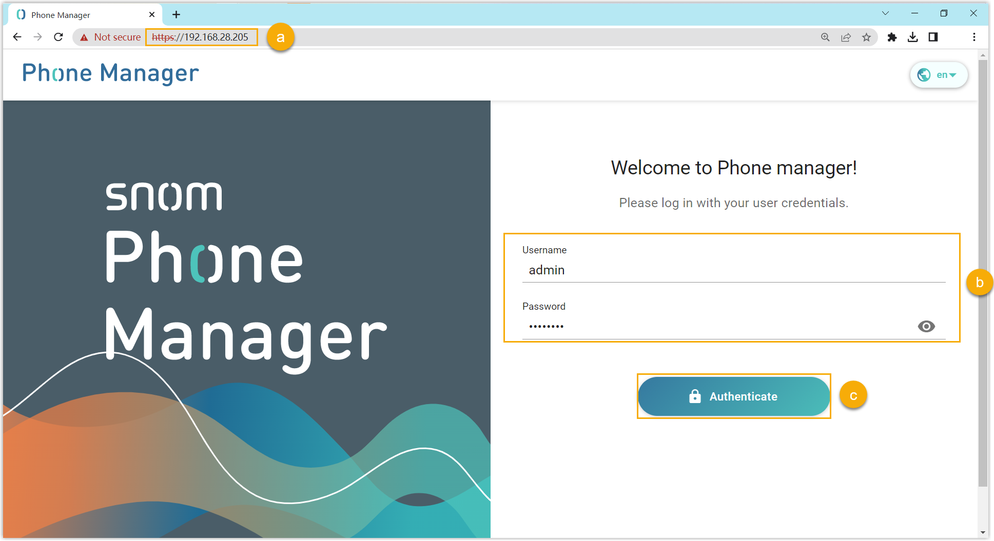 Snom phone web login page