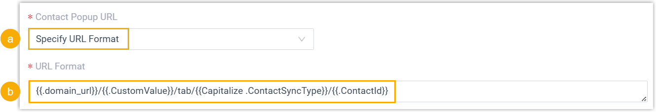 Building the contact pop-up URL from a URL format