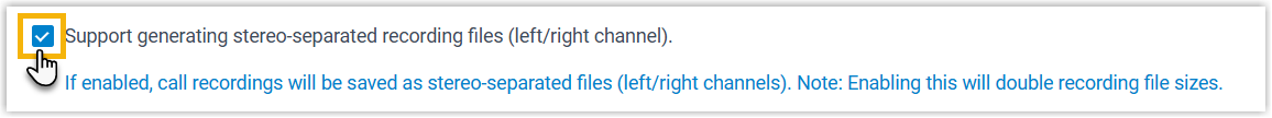 Recording settings with the stereo-separated recording option selected