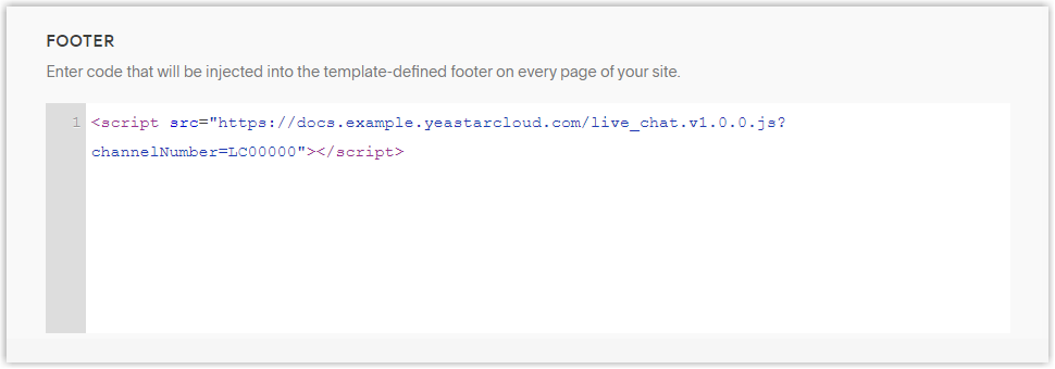 Cloud Voice, Live Chat snippet pasted into the Footer field of Code Injection