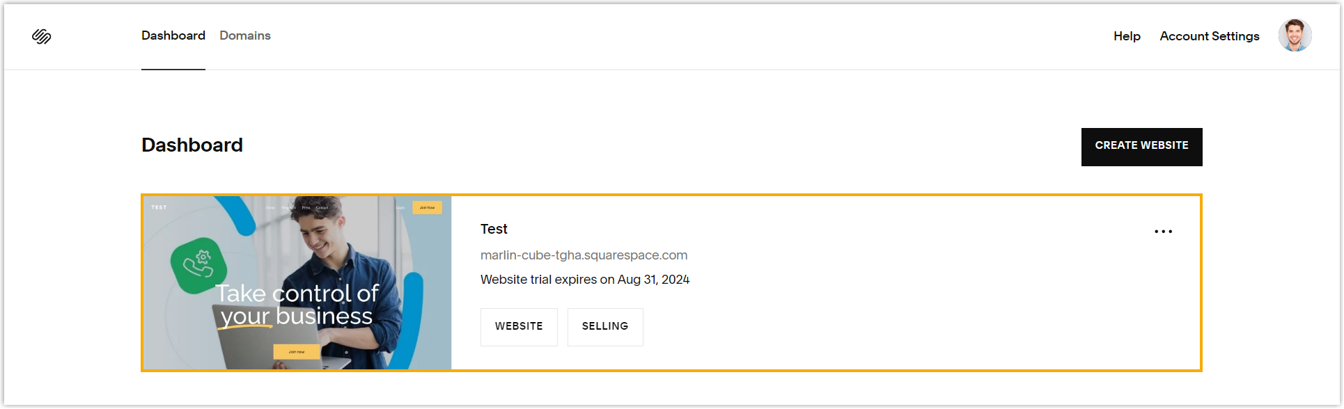 Squarespace Dashboard listing the available sites