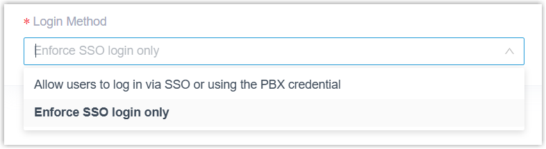 The Login Method drop-down showing the two available sign-in options