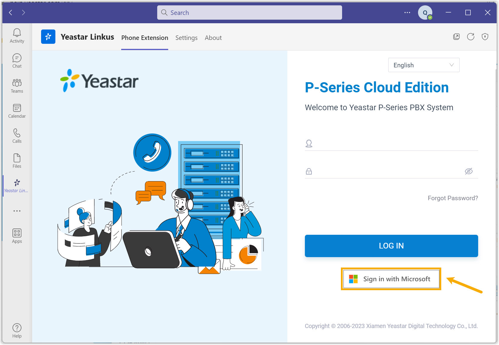 Cloud Voice, the sign-in page with the Sign in with Microsoft button