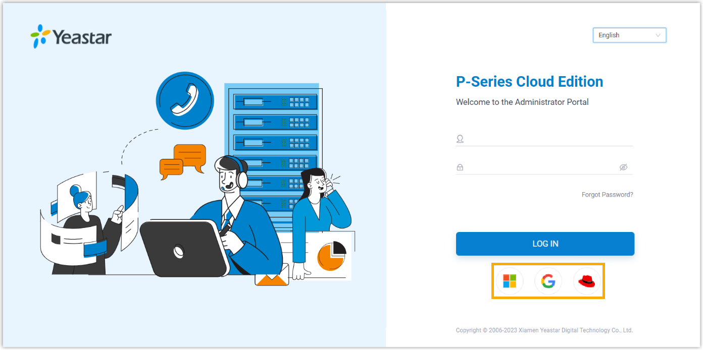 Cloud Voice, sign-in screen offering third-party single sign-on options
