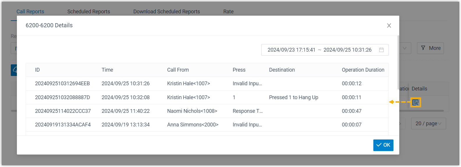 Individual call records for a standard-key IVR