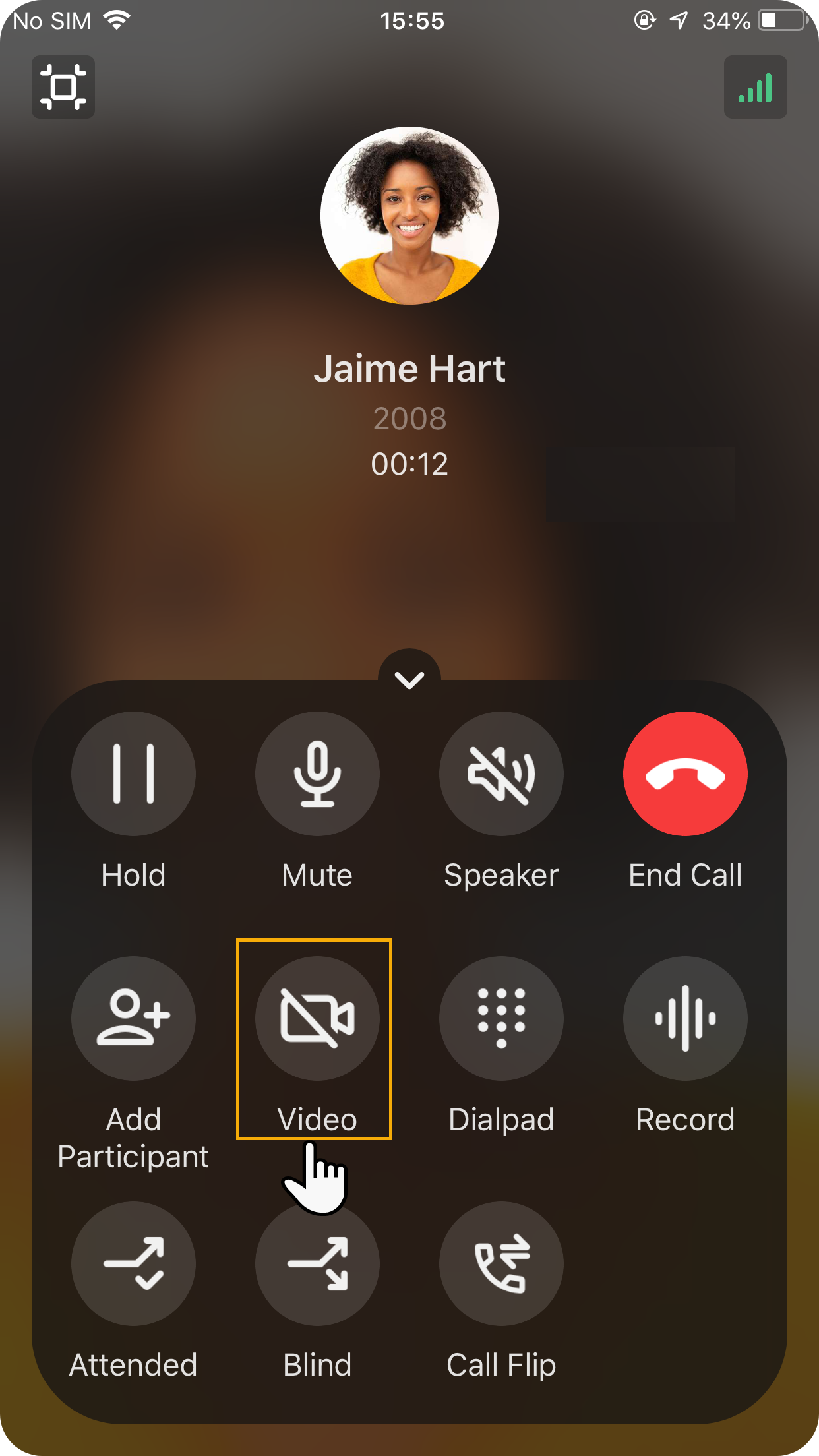 The Video option shown during an active audio call