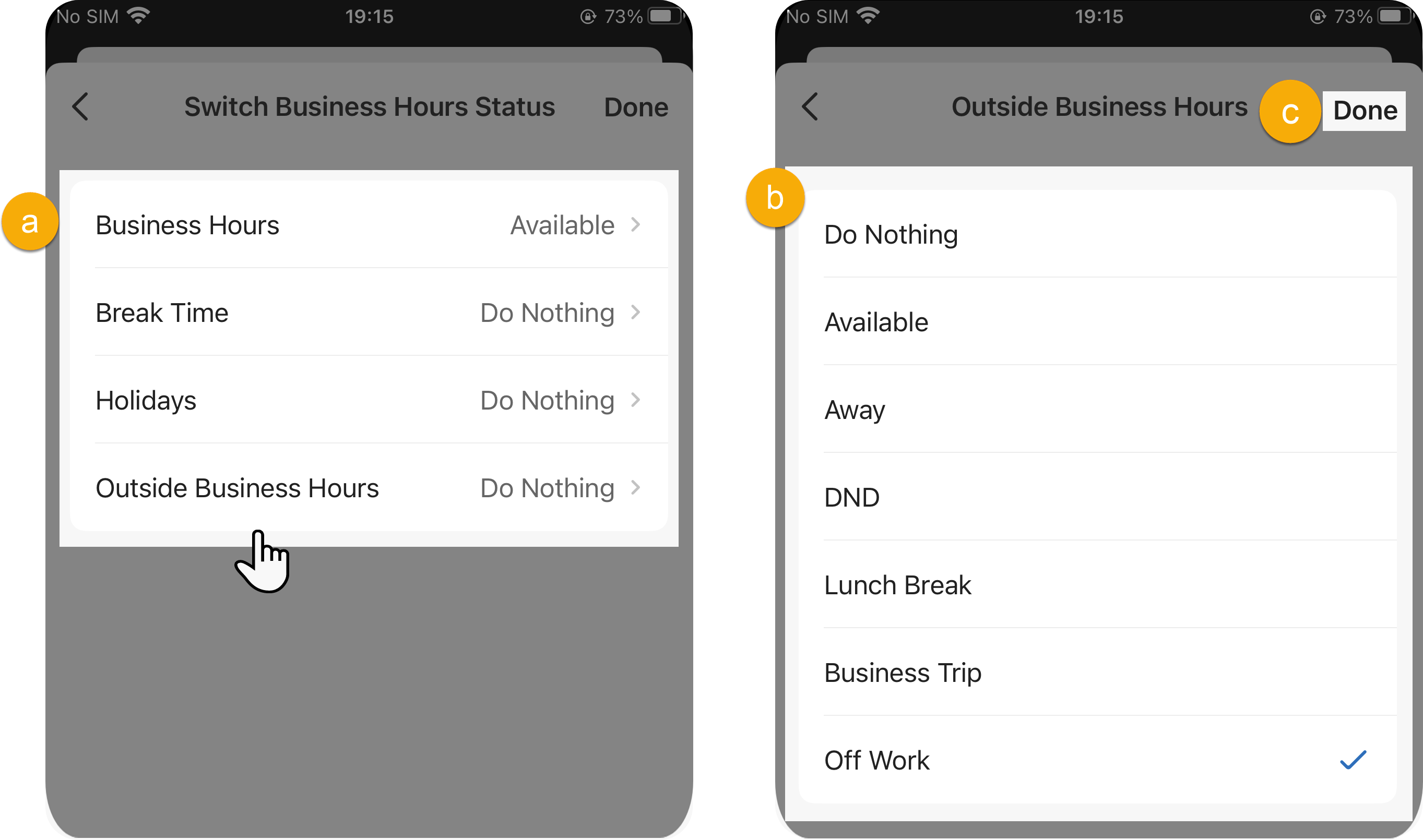 Time periods listed with a selectable presence status for each