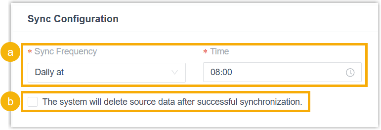 Sync frequency drop-down and source data cleanup option