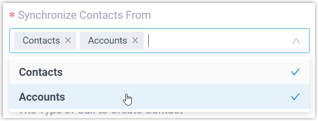 Drop-down for choosing which Zoho Desk record types to synchronize