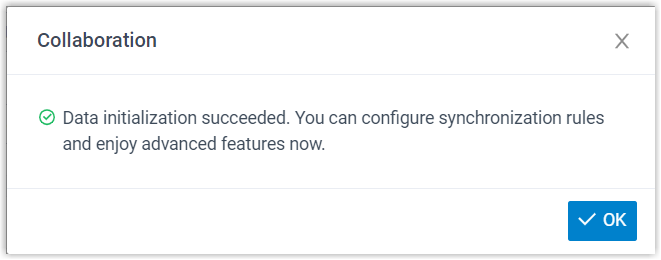 The integration success dialog with an OK button