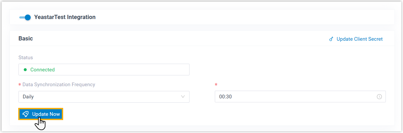 Cloud Voice, the Basic section of the Collaboration integration with the Update Now control