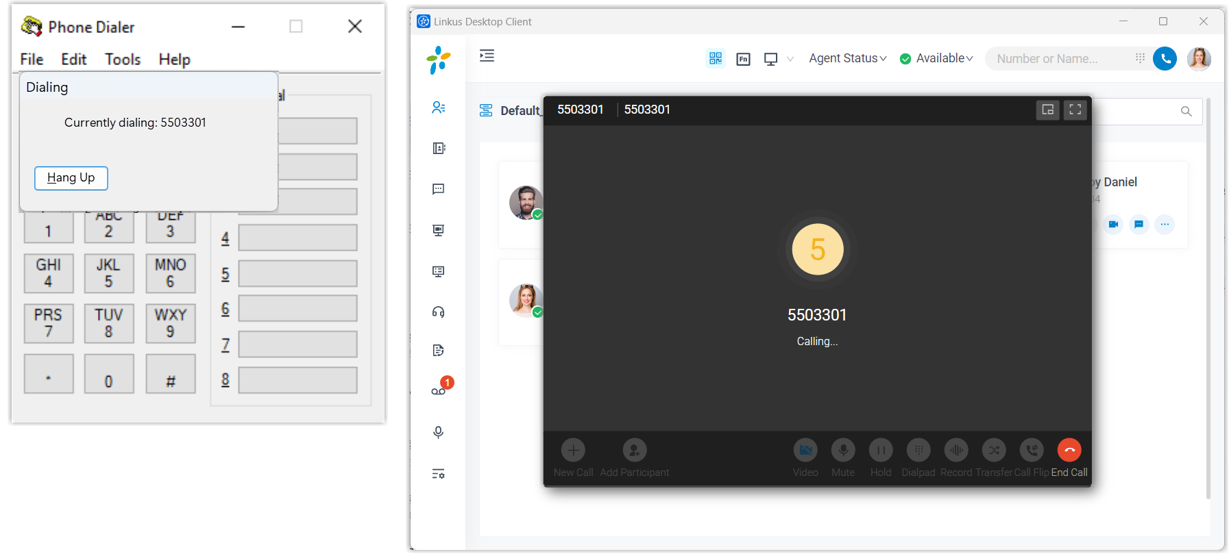 Cloud Voice, an outgoing call placed through the TAPI driver