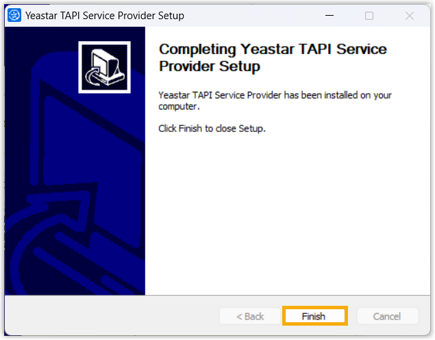 Cloud Voice, the final screen of the TAPI driver installer