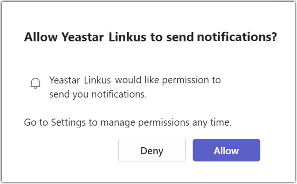 Cloud Voice, the prompt asking whether to allow call and chat notifications