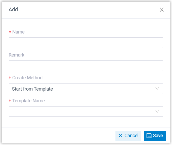 Dialog for naming a new call flow and choosing a template
