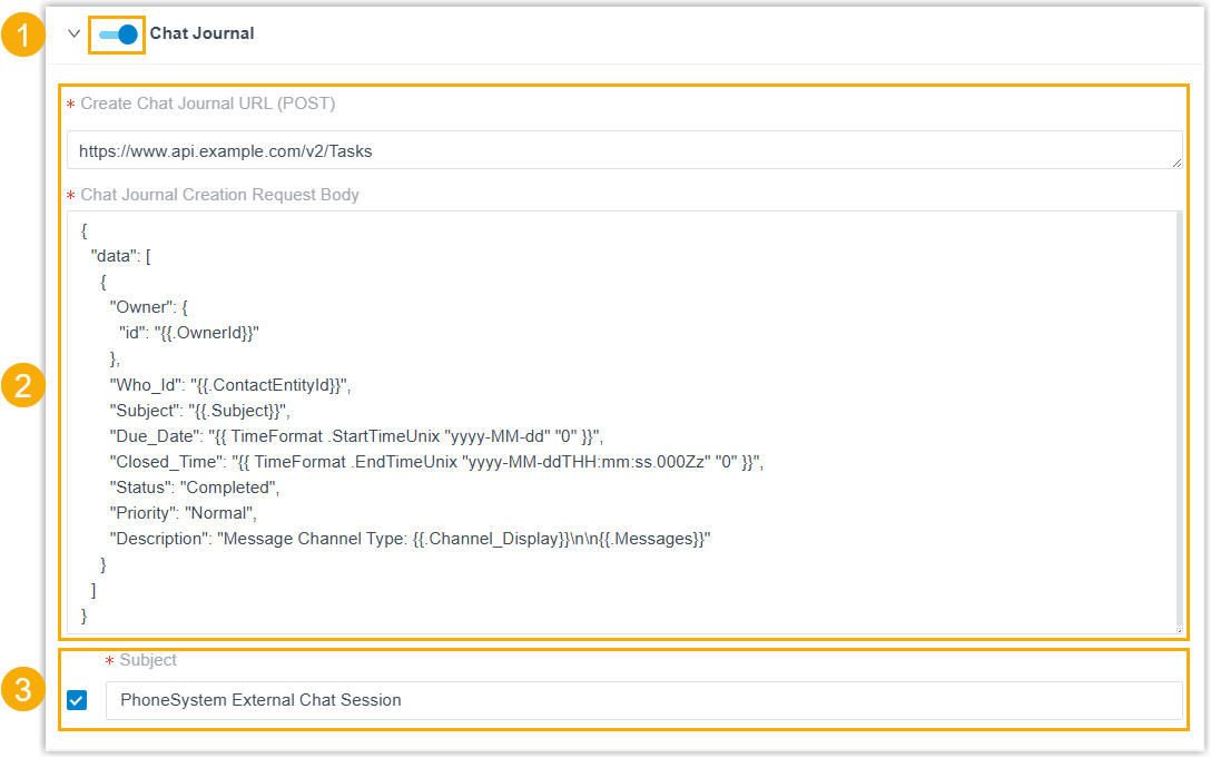 Chat Journal settings
